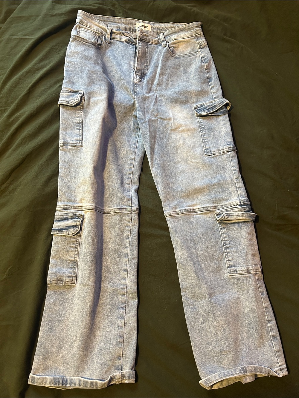 BAMBOO Men's Light Blue Bootcut Cargo Jeans
